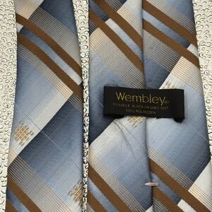 Wembley Blue Brown Plaid Geometric‎ Stripe Pattern Polyester Men's Necktie